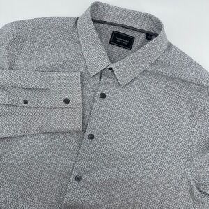 7Diamonds Shirt Mens Large Grey Micro Leaf 4 Way Stretch Long Sleeve Button Up